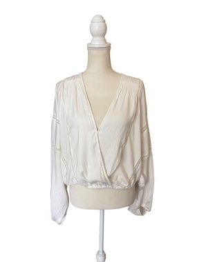 Free People White Asymmetrical Wrap Boho Blouse‎